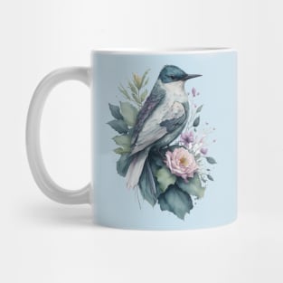 Little Bird around Flowers: Scattered Watercolor in Pastel Colors Mug